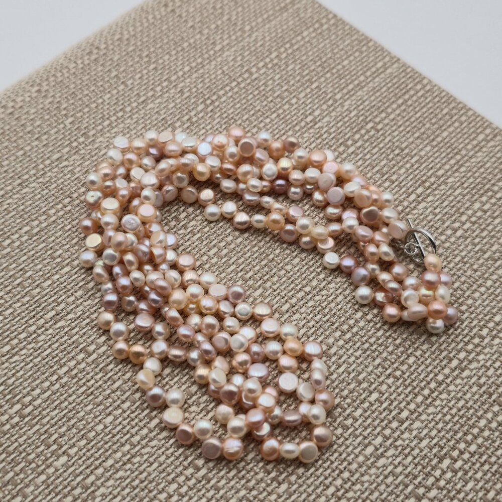 17.5 Inch Sterling Silver Triple Strand Genuine Light Pearls Necklace B501 - Picture 2 of 6